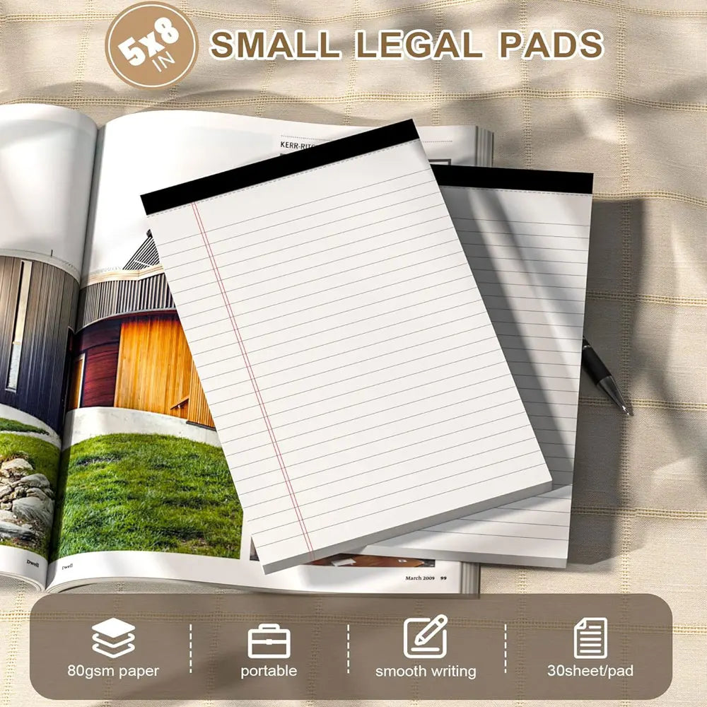 4pcs 5×8 inch white easy-tear lined sticky notes, white lined writing paper, sturdy and durable back, 30 sheets per book.