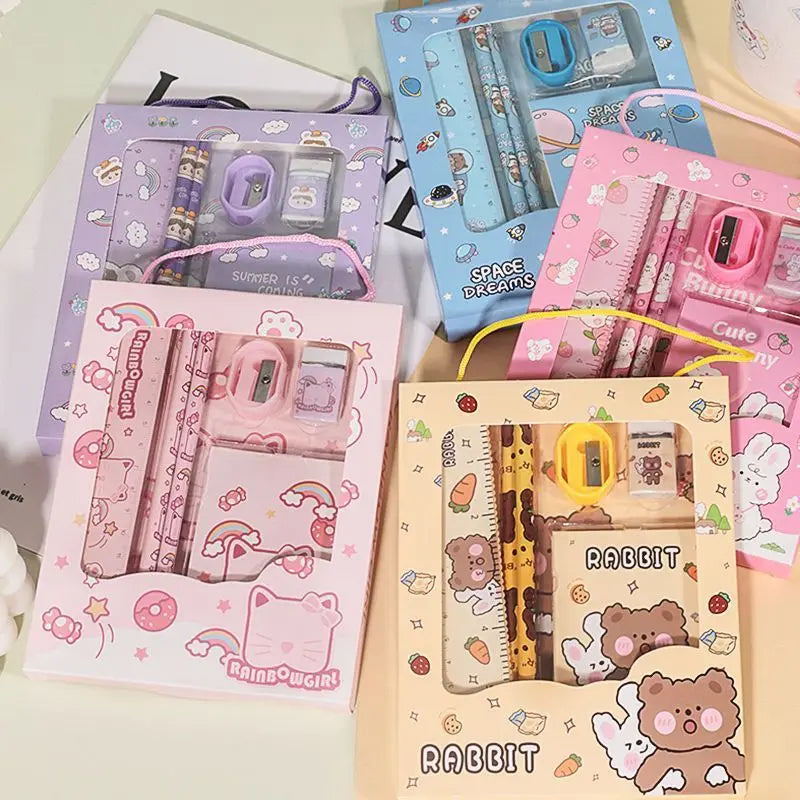 6PCS Stationery Set School Students Stationery Six-piece Gift Box Pencil Eraser School Supplies Gift for Friends